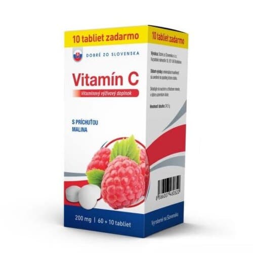 DOBRÉ Z SK Vitamín C 200 mg príchuť malina 60 + 10 tabliet ZADARMO 1