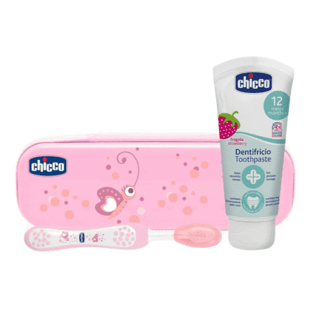 CHICCO Set zubná kefka a pasta ružový 12m+ set