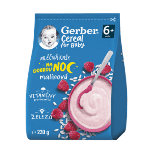 GERBER Cereal mliečna kaša dobrú noc malinová od ukonč. 6. mesiaca 230 g