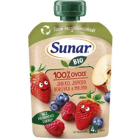 SUNAR Bio Jablko jahoda čučoriedka malina kapsička od ukonč. 4. mesiaca 100 g