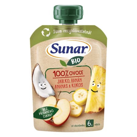 SUNAR BIO Jablko banán ananás kokos kapsička od ukonč. 6. mesiaca 100 g 1