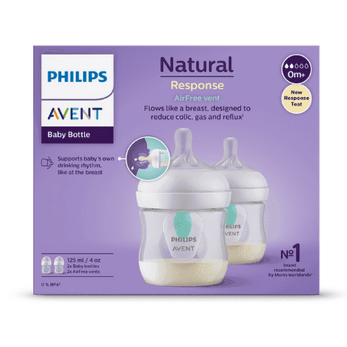 AVENT Fľaša natural response 125 ml priehľadná cumlík s ventilom airfree 0m+ 2 ks 1