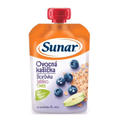 SUNAR Ovocná kašička čučoriedka jablko ovsené vločky 6m+ 120 g