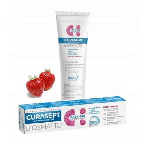 CURASEPT Biosmalto baby-kid detská zubná pasta 6 mesiacov - 6 rokov s fluoridom príchuť jahoda 50 ml 1