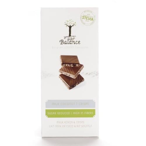 BALANCE Mliečna čokoláda so sladidlom zo stévie s príchuťou kokos a chrumkami 85 g 1