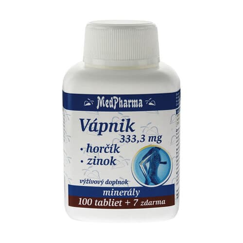 MEDPHARMA Vápnik 333,3 mg + horčík + zinok 100 + 7 tabliet ZADARMO 1