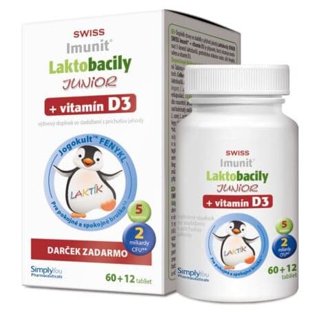 SWISS Imunit lactobacily junior + vitamín D3 60 tabliet + 12 ZADARMO 1