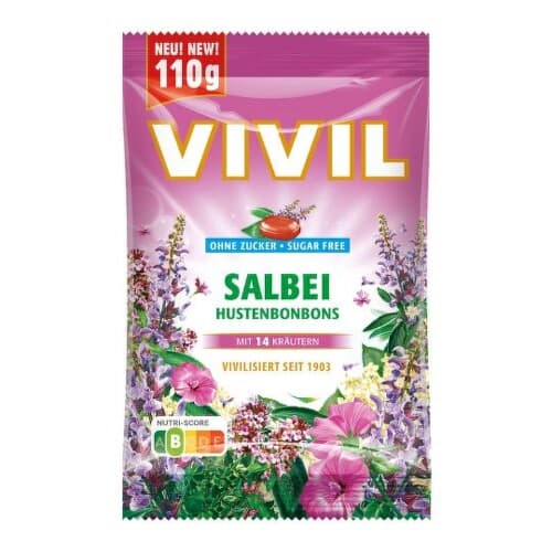 VIVIL Bonbons husten drops s príchuťou šalvia a 14 byliniek bez cukru 60 g