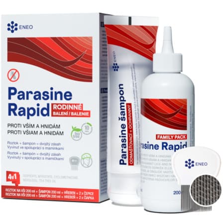 PARASINE Rapid roztok + šampón na vši 2 x 200 ml + hrebeň + čiapka 2 ks set