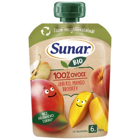 SUNAR Bio Jablko mango broskyňa kapsička od ukonč. 6. mesiaca 100 g 1