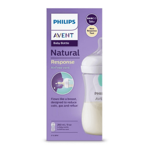 AVENT Fľaša natural response 260 ml priehľadná cumlík s ventilom airfree 1m+ 1 ks 1