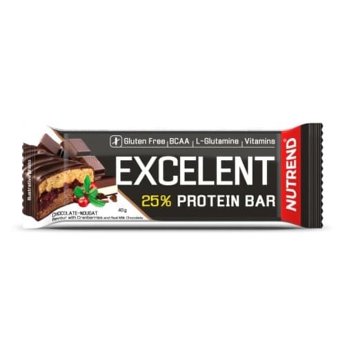 NUTREND Excelent protein bar proteínová tyčinka, čokoláda+nugát s brusnicami 85 g 1