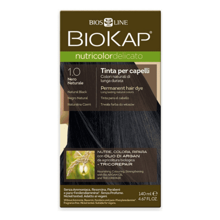 BIOKAP Nutricolor delicato farba na vlasy 1.0 prirodzená čierna 140 ml 1