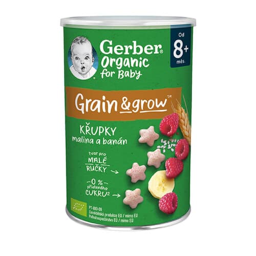 GERBER Organic chrumky ryžovo-pšeničné s malinami a banánom od ukonč. 8. mesiaca 35 g 1