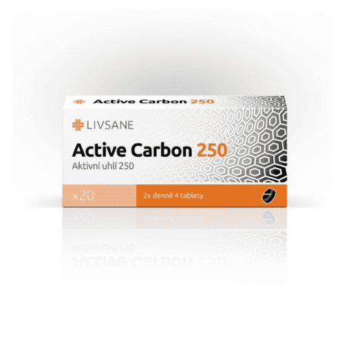 LIVSANE Active carbon 250 čierne uhlie 20 tabliet 1