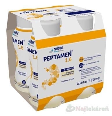 PEPTAMEN 1.6 vanilková príchuť sol peptidová výživa 4 x 200 ml 800 ml 1