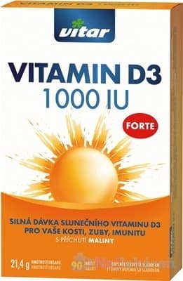 VITAR Vitamin D3 forte 1 000 IU s príchuťou maliny 90 tabliet