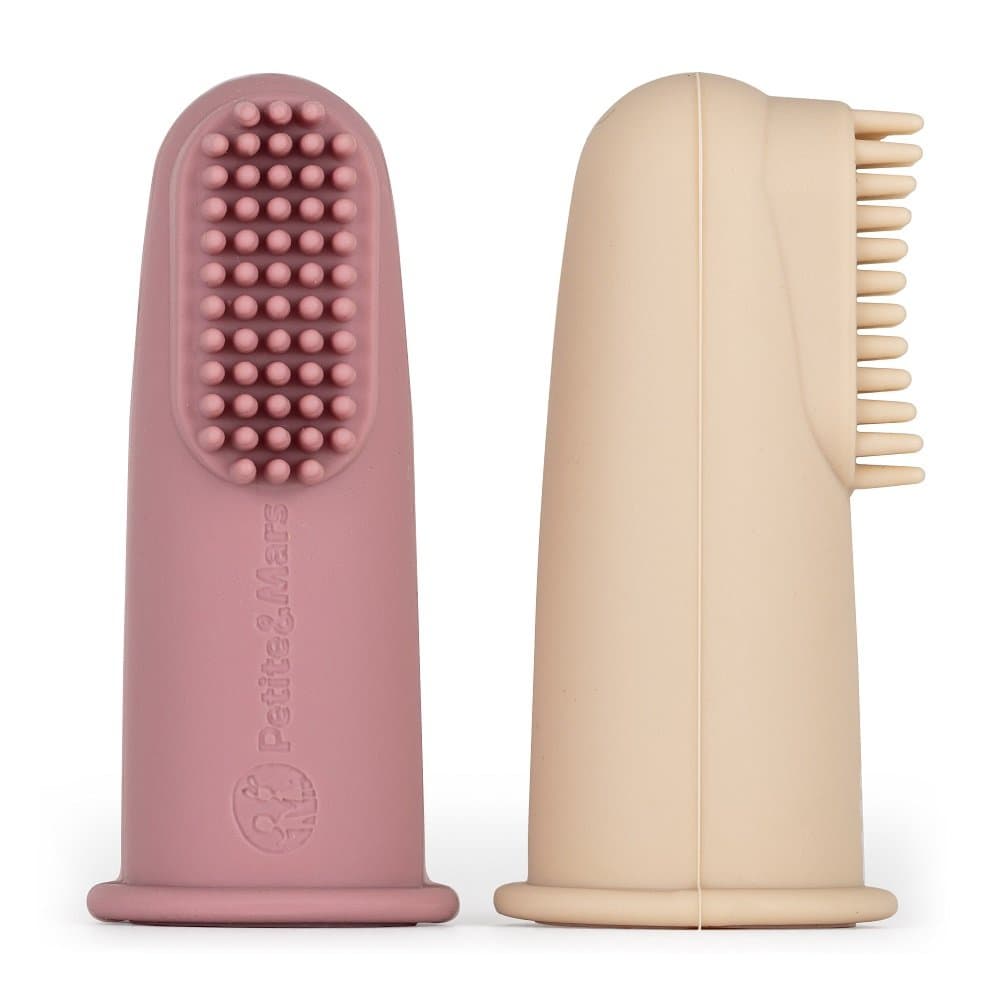 PETITE&MARS Sada silikónových zubných kefiek na prst TAKE&MATCH Rose&Sand 2 ks 0m+ 1