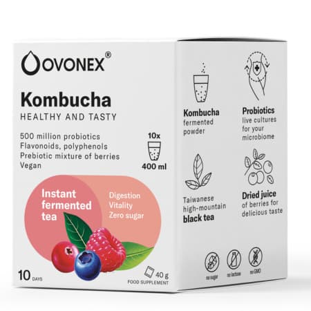 OVONEX Kombucha prášok vo vreckách na prípravu nápoja 10 x 4 g