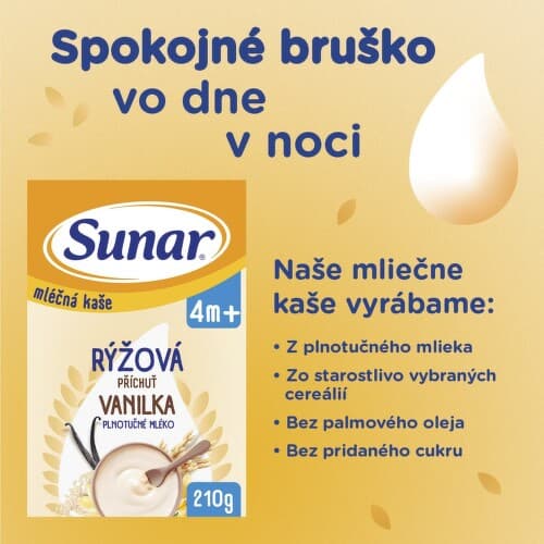 SUNAR Mliečna kaša ryžová vanilka 4+ 210 g
