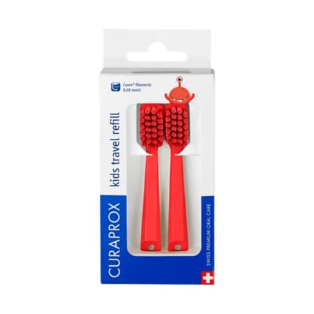 CURAPROX Kids travel refill CS 5500 červený DUO náhradné hlavičky ultra soft 2 ks