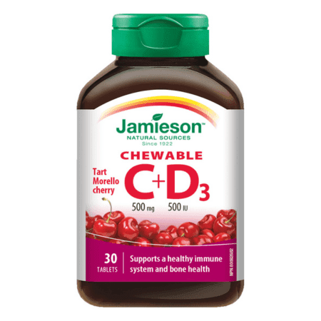 JAMIESON Vitamín C+D3 tablety na cmúľanie s čerešňovou príchuťou 30 tabliet